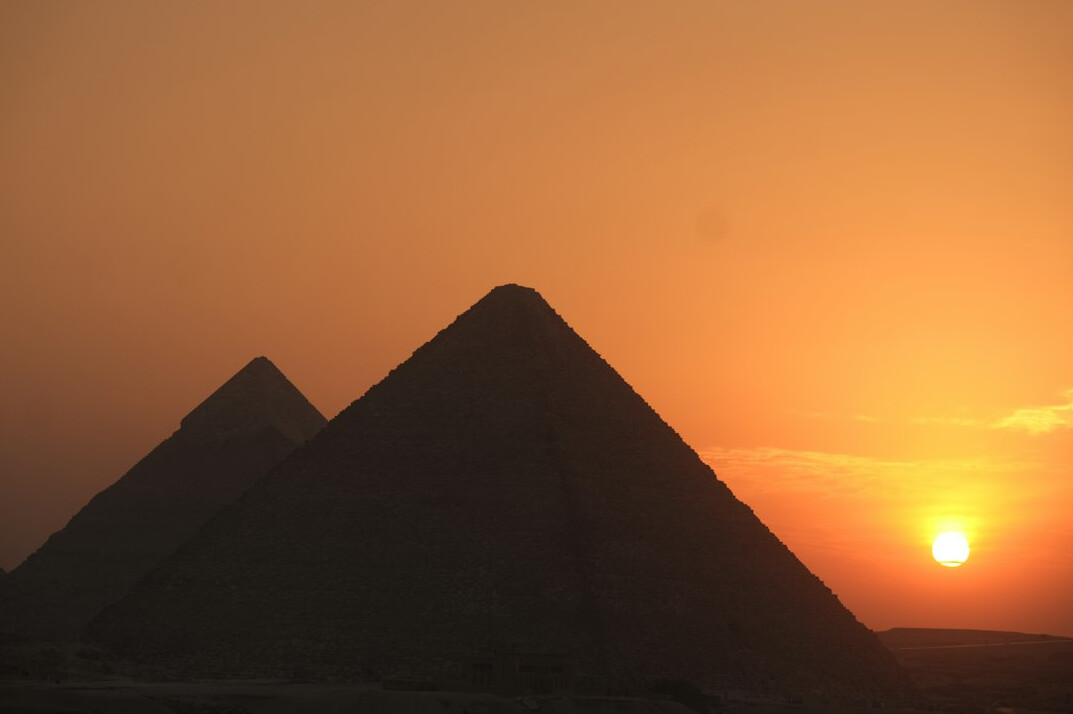 egyptian pyramids at sunset